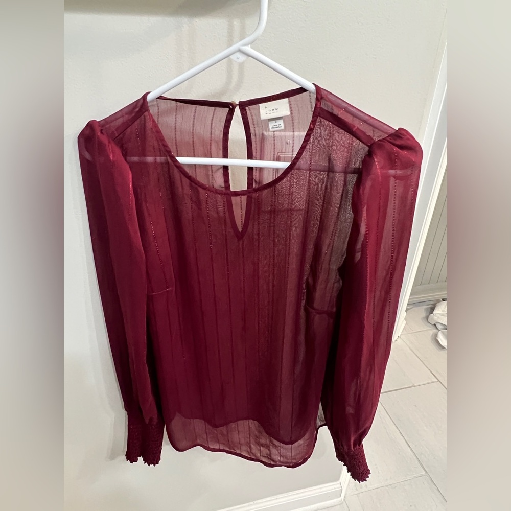 Sheer blouse, size small, maroon/red color